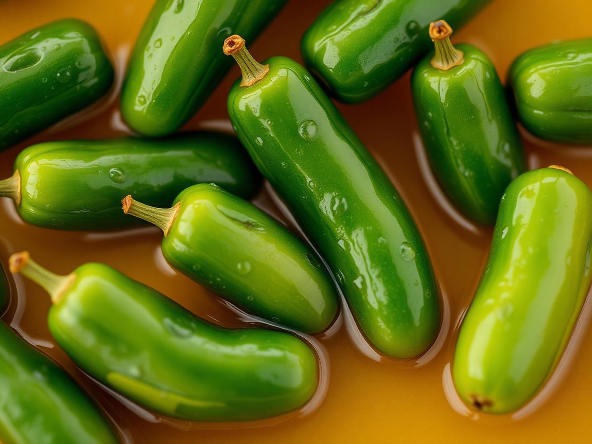Macro de pepinillos en vinagre con gotas de salmuera
